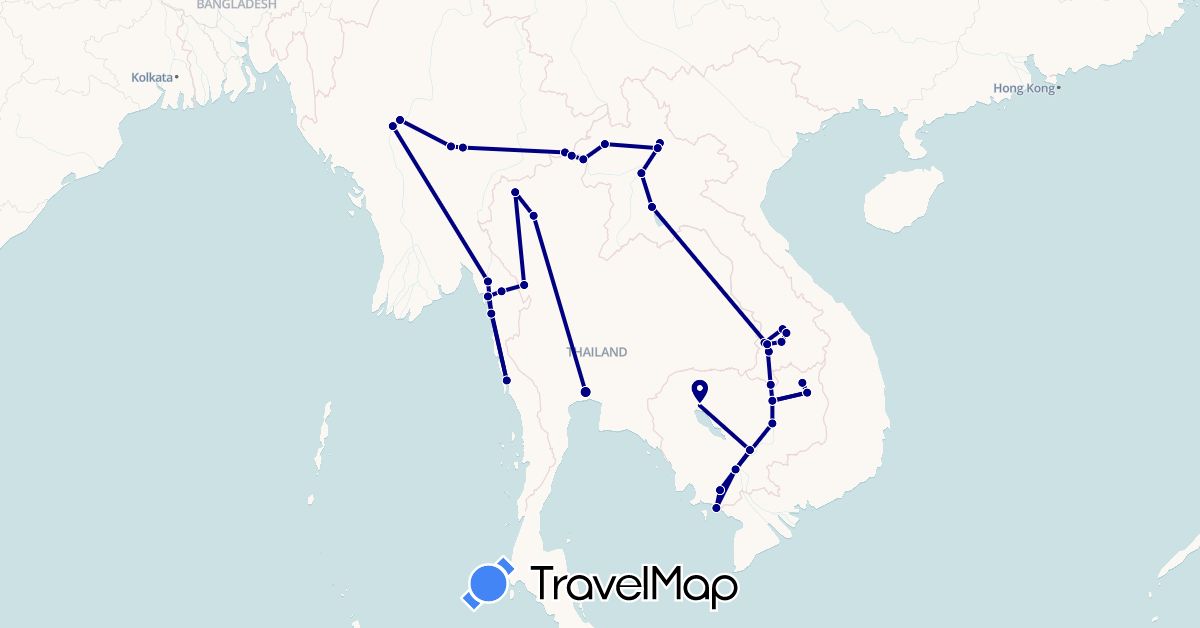TravelMap itinerary: driving in Cambodia, Laos, Myanmar (Burma), Thailand (Asia)